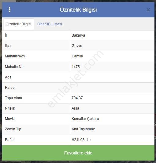 Sakarya Geyve Çamlık Mahallesi 704m2 Satılık Arsa