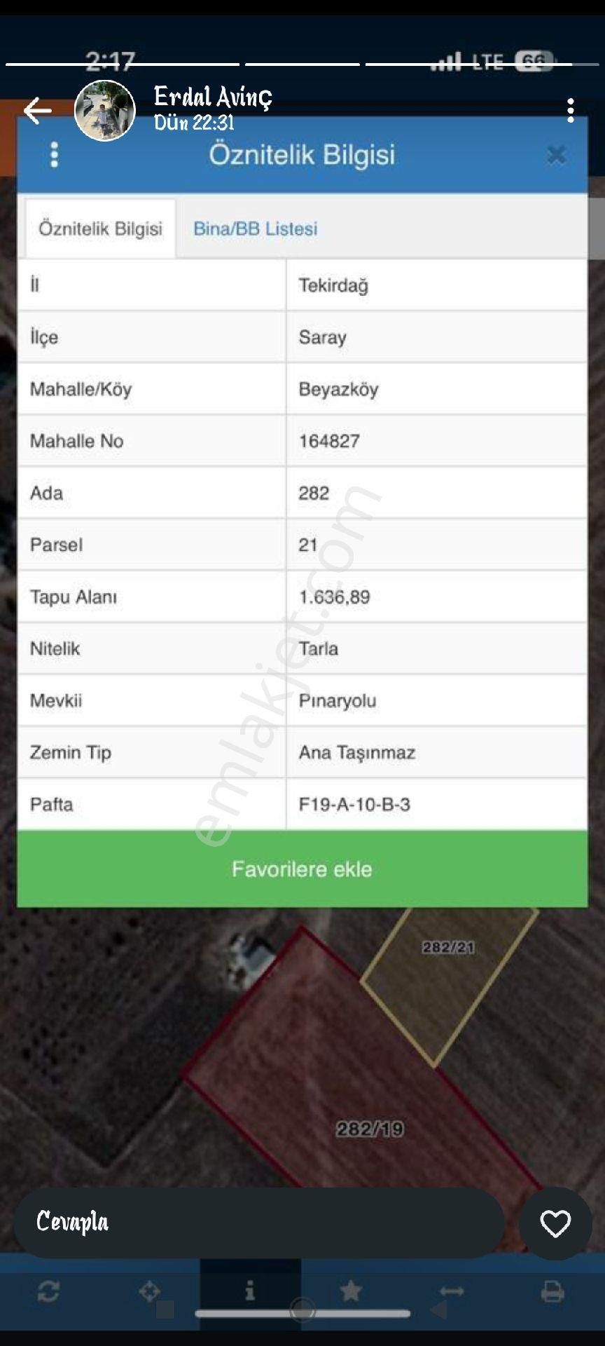 Tekirdağ Saray Beyazköy Satılık Tarla