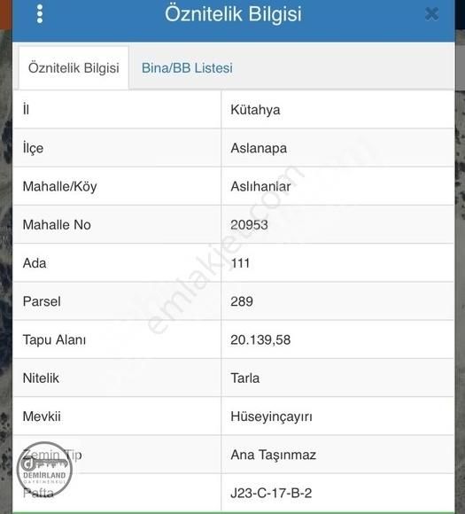 Demirland'dan Satılık Aslanapa Aslıhanlar'da Kelepir Tarla