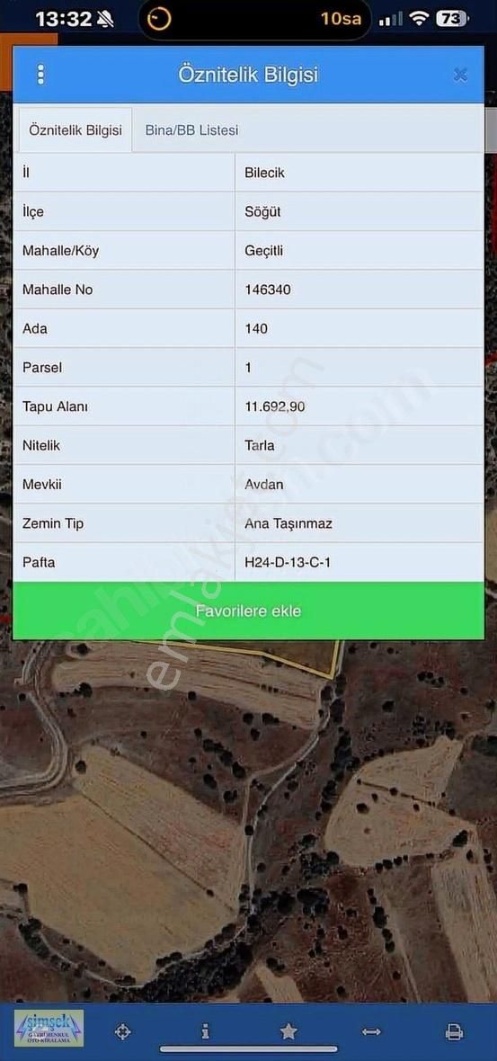 Bilecik Söğüt Geçitli Köyünde 35 Dönüm 3 Tapu