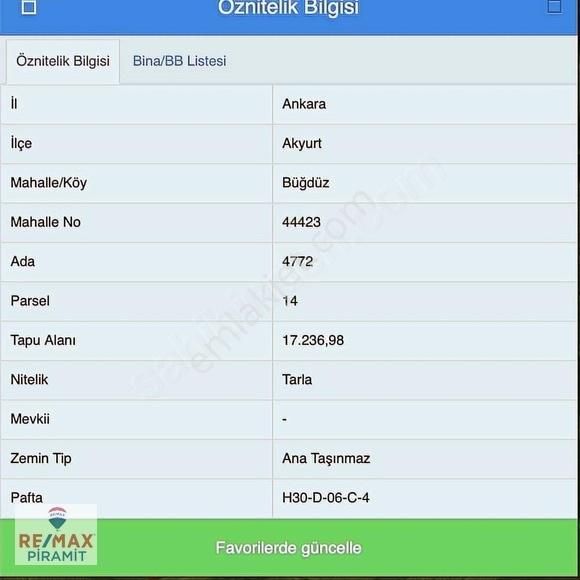 Akyurt Buğdüz'de Tek Tapulu 17.236 M2 Satılık Tarla