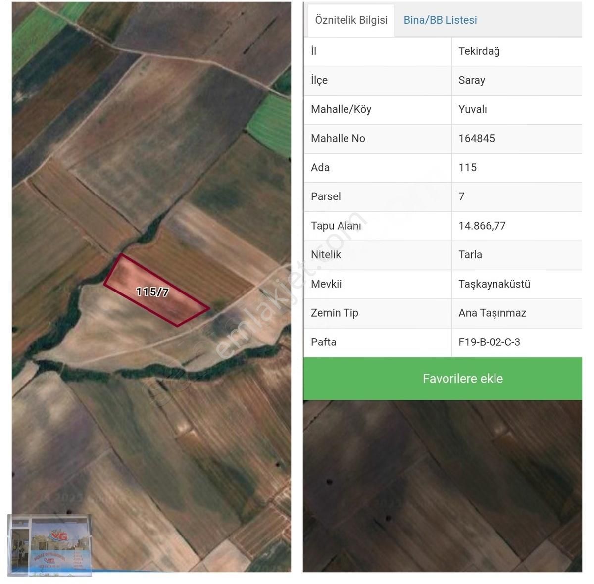 Saray Yuvalı Köyünde 14800 M2 Resmi Yola Cephe Tek Tapu Tarla