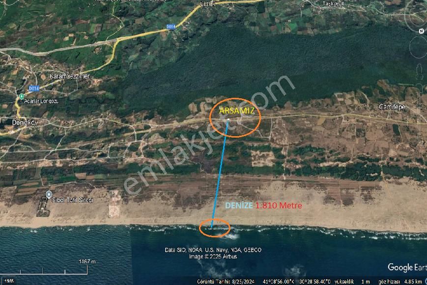 Karasu Camitepe'de 633 M2 Yatırımlık Arsa-ana Yol'a Cephe