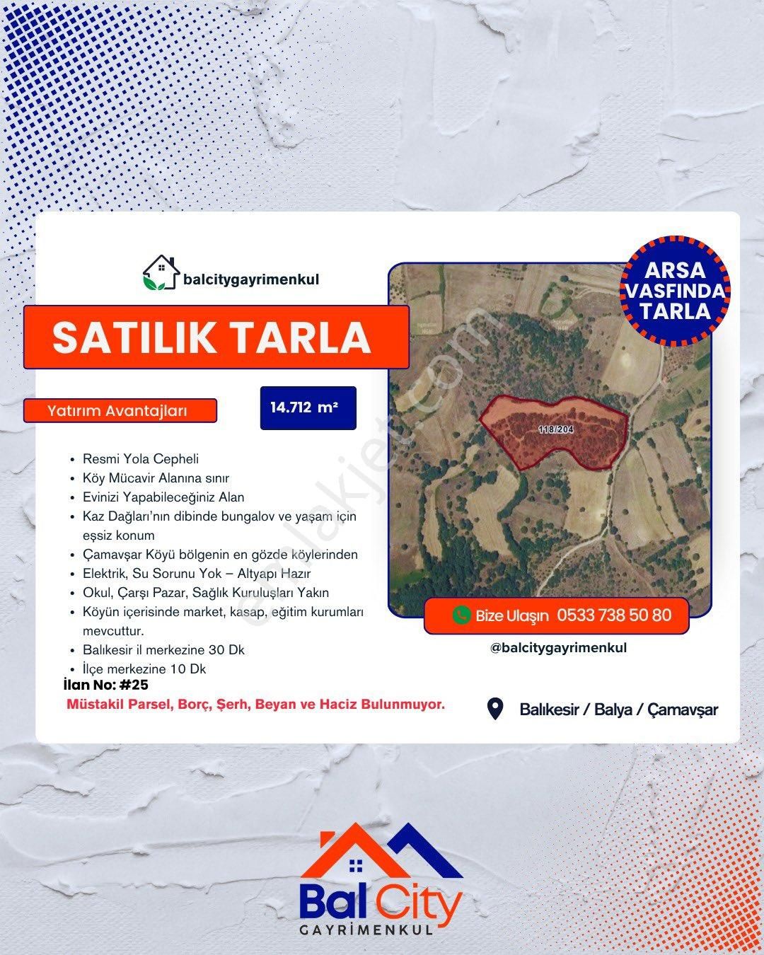 Balcity’den Balıkesir Balya’da Resmi Yola Cepheli Asfalt Yola 200 Metre Arsa Vasfında Tarla🌿