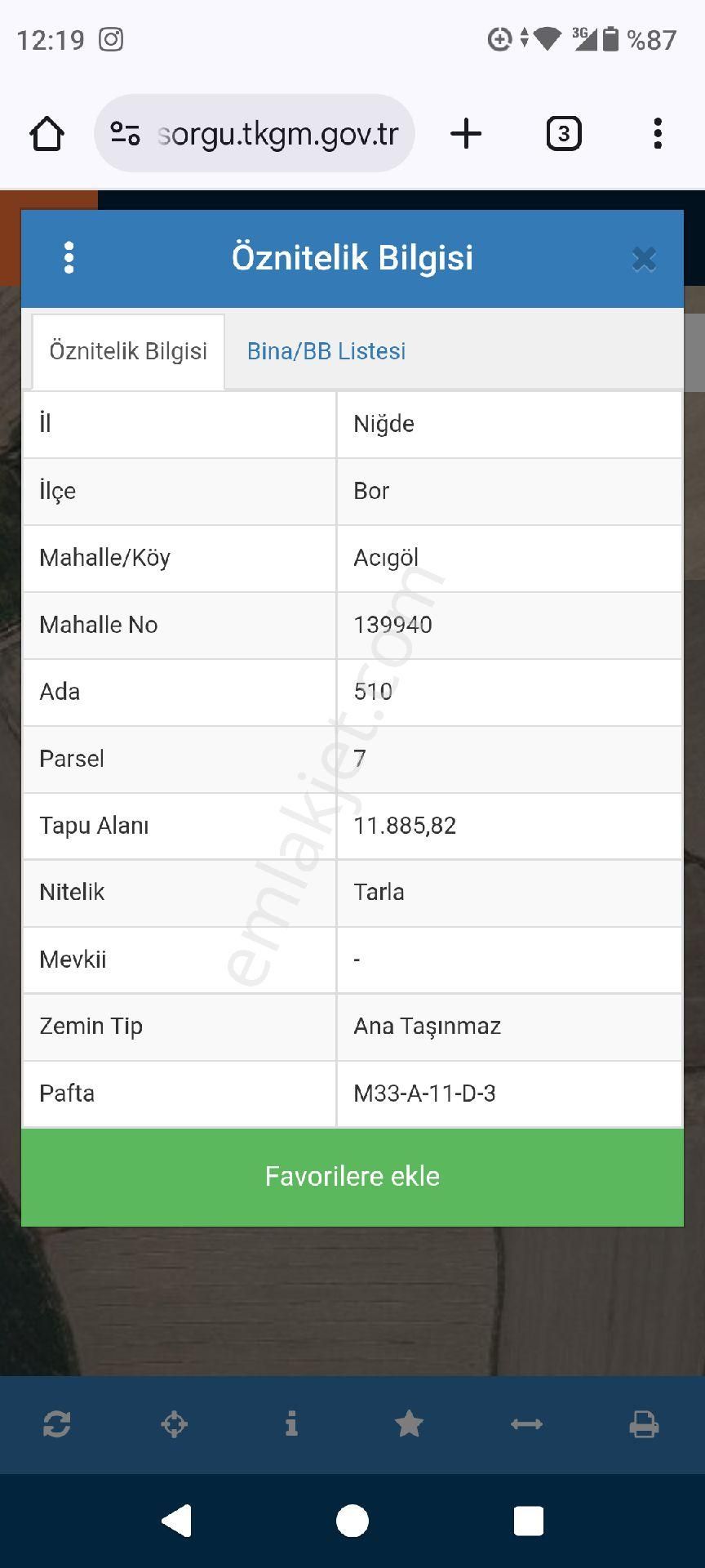 Niğde Bor Acıgöl Mahallesi'nde Satılık Tarla