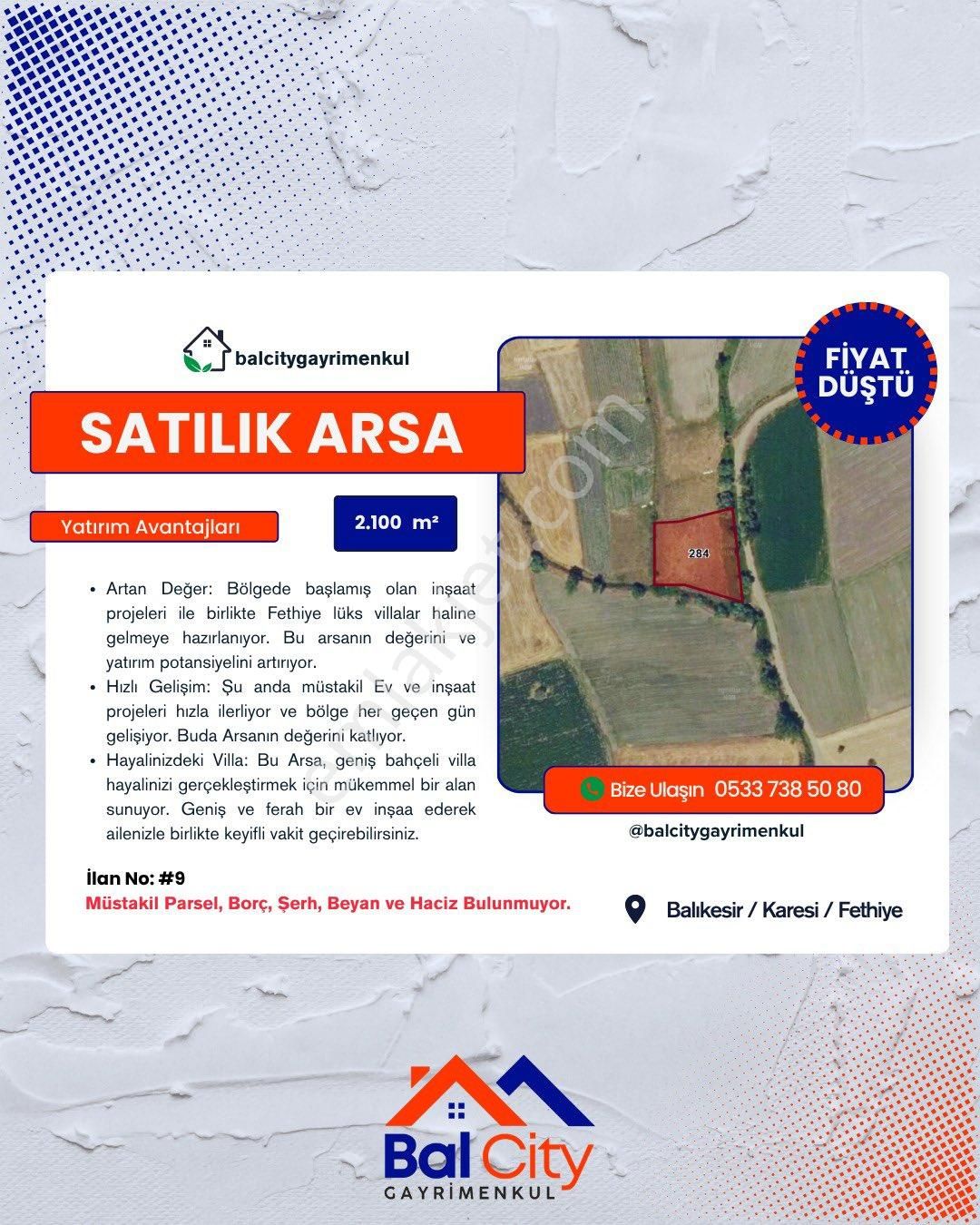 Fiyat Düştü !balıkesir Fethiye 2.100 M2 Resmi Yola Cepheli Müstakil Tapulu Arsa Vasfında Bahçemiz!!