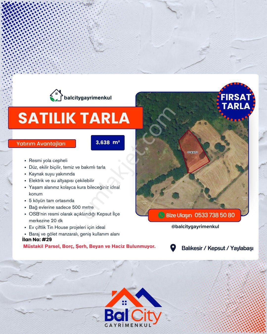 Balıkesir Kepsut’ta 5 Köyün Ortasında Köy Mücavir Alanına Sınır Resmi Yola Cepheli Fırsat Tarla!!