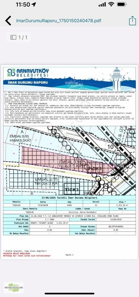 Ticari Cadde Cephe 1311 M2 Arsa
