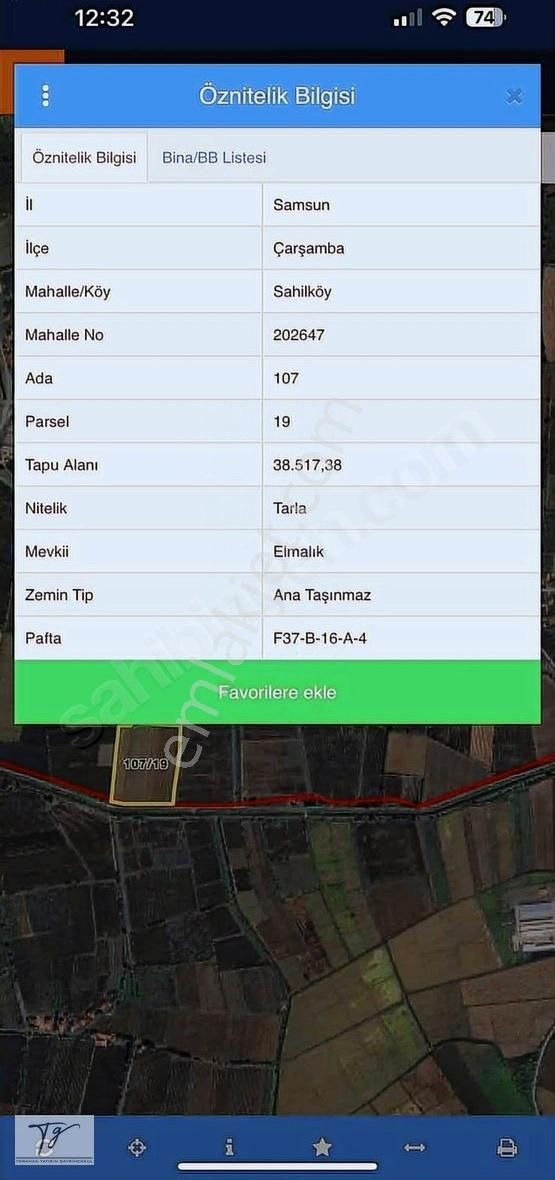 İlyas Nas'tan Çarşamba Sahilköy Mah.yola Cephe Satılık Tarla