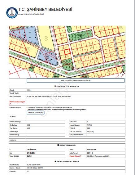 Burç Esentepe - Şahinbey'de Satılık İmarlı Villa Arsası