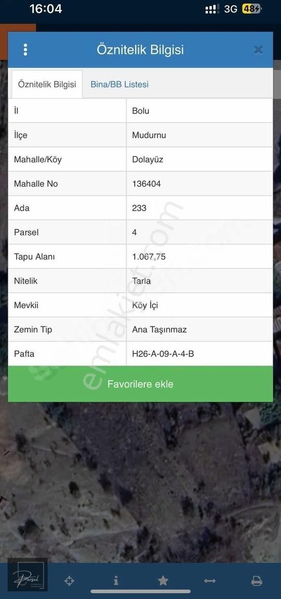 Parsel Gayrimenkulden Bolu Mudurnu Satılık 1067 M2 Tarla