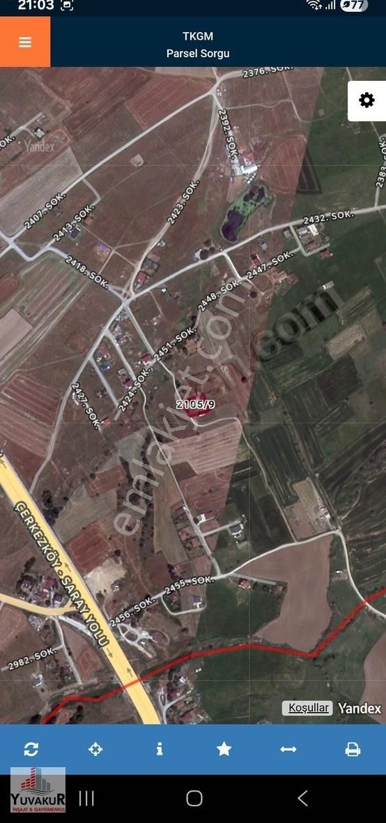 Saray Büyükyoncalı Mah'de İmar Dibi 1.100m²tarla Altyapsı Mevcut