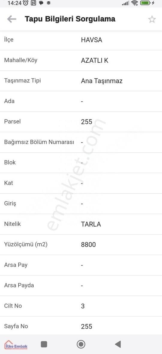 Edirne Azatlı Köyünde Yatırımlık Tarla!!!!!