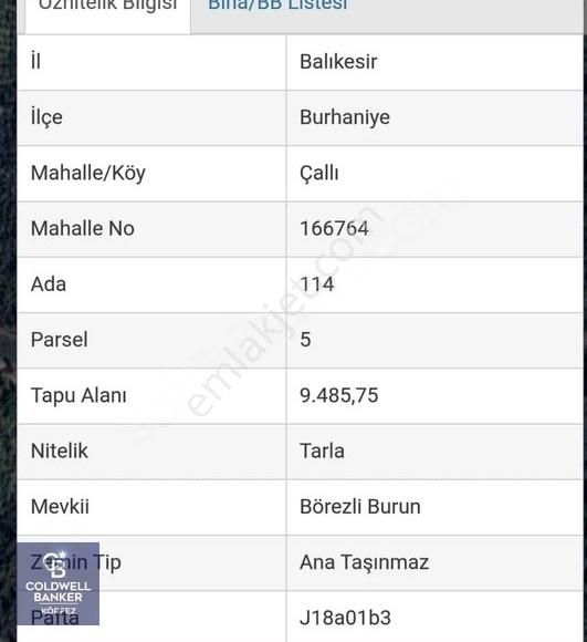 Balıkesir Burhaniye Çallı'da 9485 M2 Fırsat Tarla