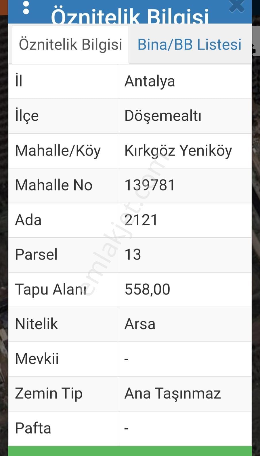 Döşemealtı Kırkgöz Yeniköy'de 558 M2 Satılık İmarlı Arsa