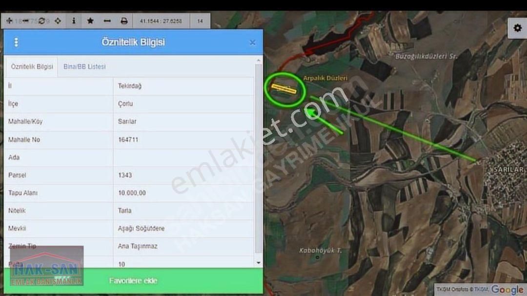 Tekirdağ Çorlu Sarılarda 300 M2 Tarla
