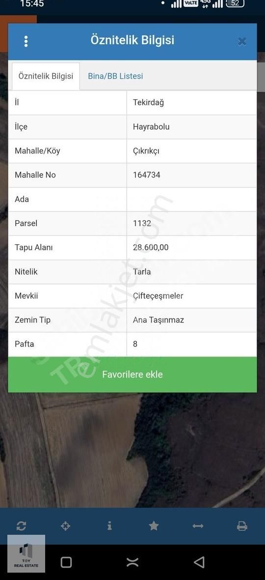 Try'dan Satılık Tekirdağ Hayrabolu Yatırımlık Tarla Güncel !!!