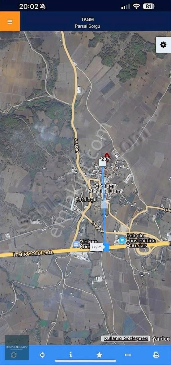 Çatalağıl Köyiçi 3 Dönüm İmar Planı İçerisinde İzmir Yolu Yakını