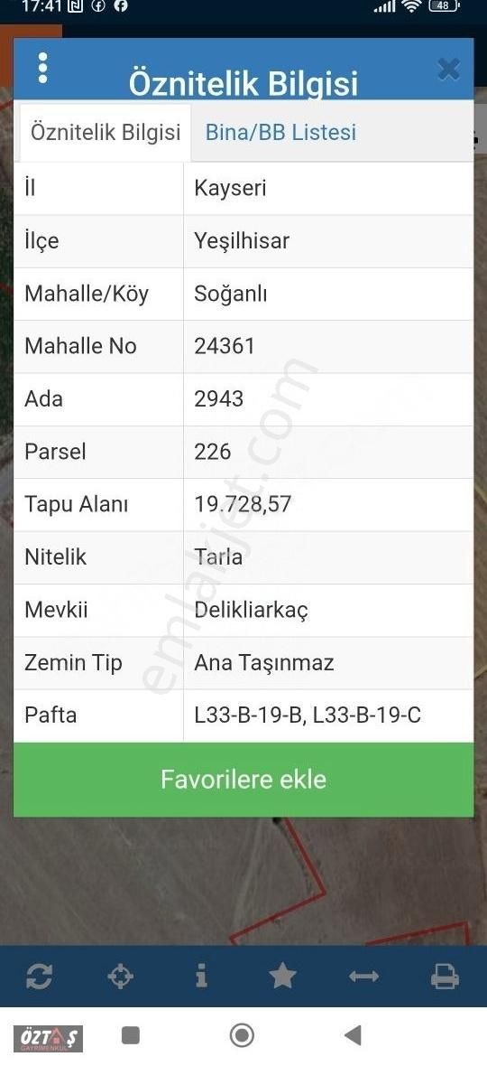 Yeşilhisar Soğanlıda Yola Cepheli Tarla
