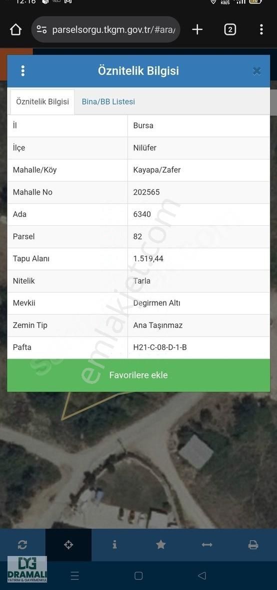 Bursa Nilüfer Kayapa Zafer Merkez Yola Cephe 190 M Hisseli Tarla