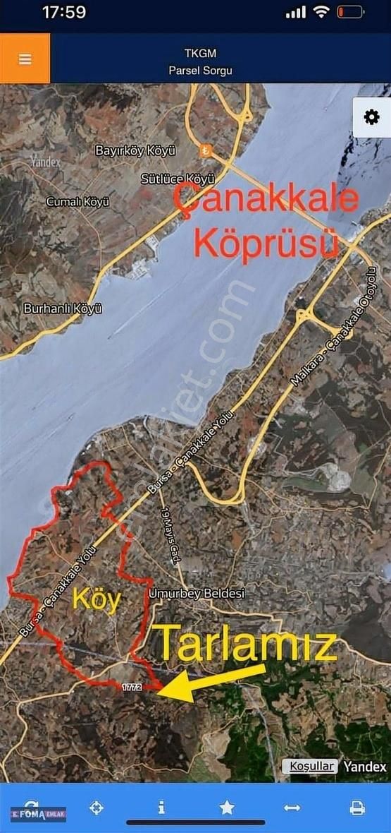 Çanakkele, Lapseki Kangirli Köy. Tek Tapu 2.800 Metre Tarlamız