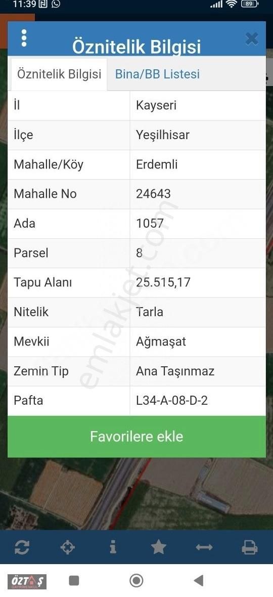 Yeşilhisar Erdemlide Konumu Şahane Tarla