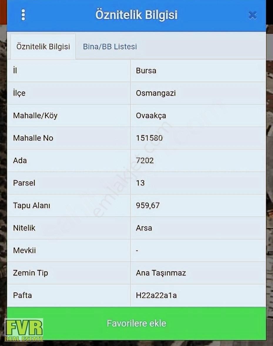 Fvr'den Osmangazi Ovaakça Mahallesinde 960 M² Konut İmarlı Arsa