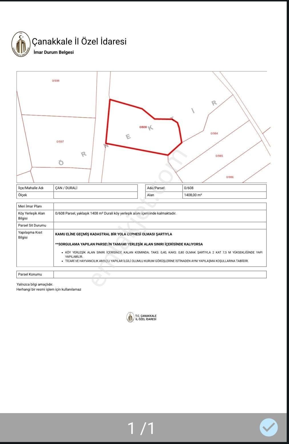 1408 M² İmarlı Köy Arsası Durali Köyü Çan İlçesi Çanakkale İli . - Görsel 21