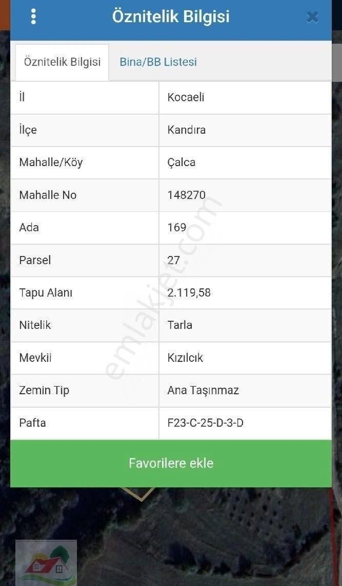 Kandıra Çalca Mahallesi'nde 2119 M2 Satılık Müstakil Parsel