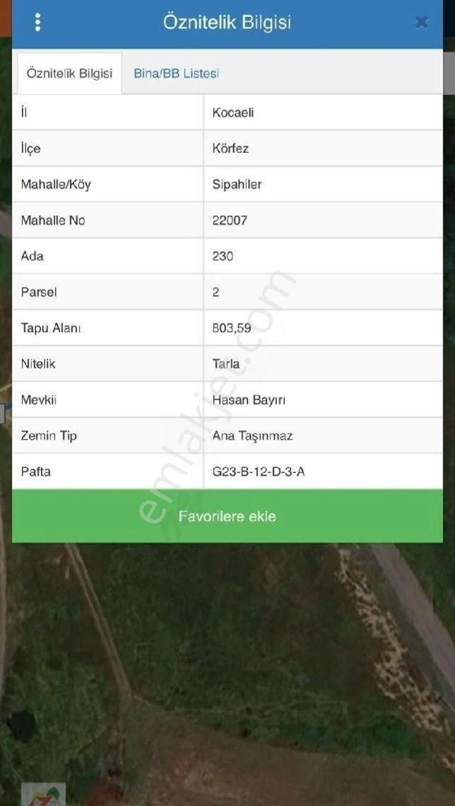 Körfez Sipahiler Mahallesi'nde 803 M2 Satılık Müstakil Parsel