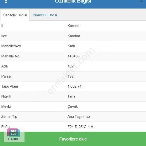 Kandıra Karlıda 1652 M2 Satılık Fırsat Tarla