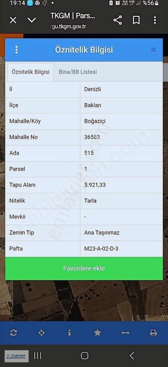 Denizli Baklanda Satılık Değerli Lokasyında Tarla
