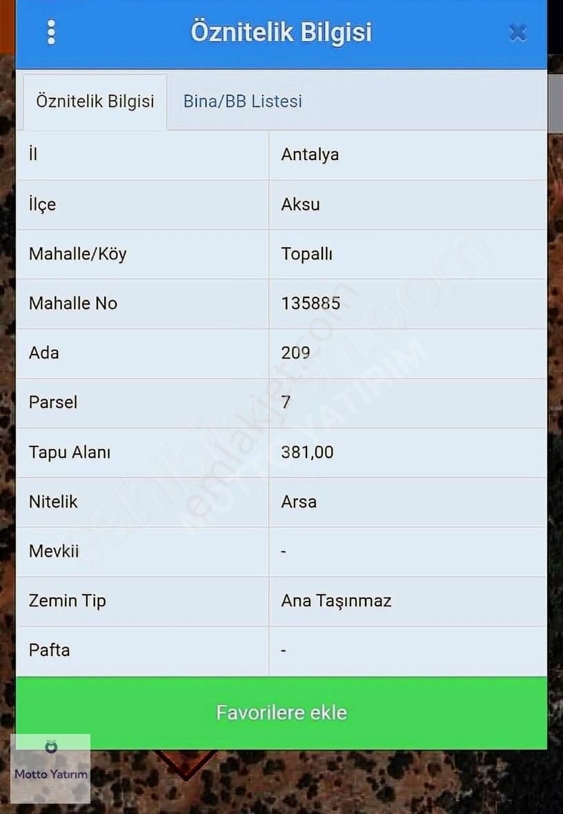 Aksu Topallı'da 2 Kat Villa 381m Satılık Arsa