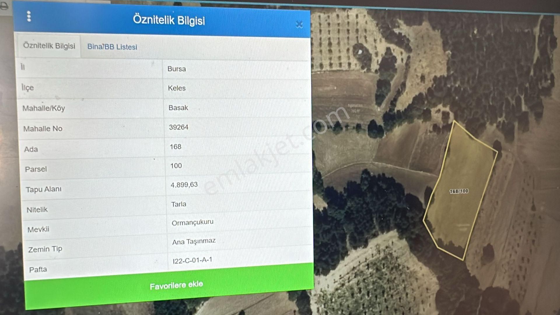 Bursa Keles Basak Koyünde Acil Satılık Tarla