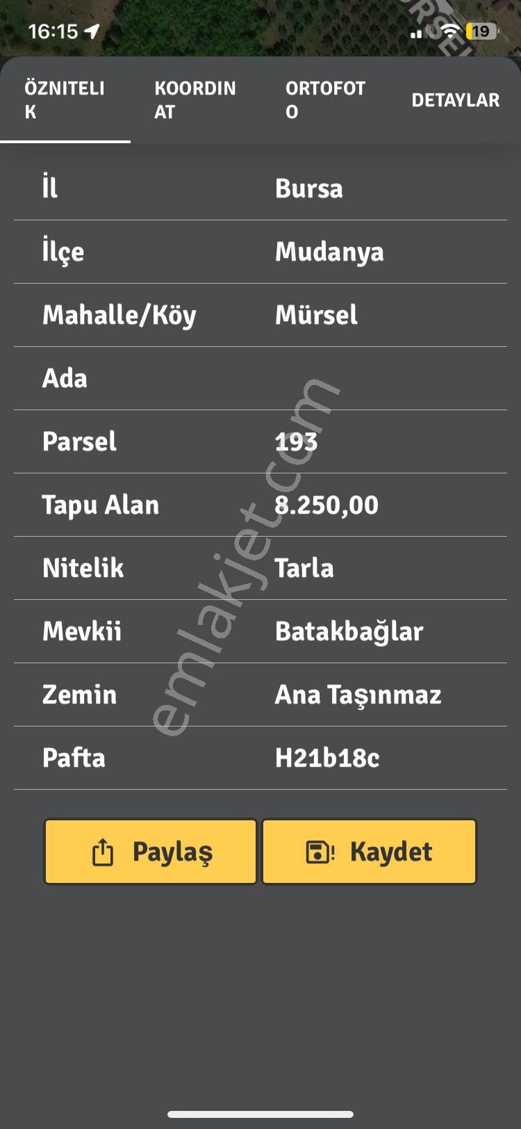 Bursa Mudanya Mürselde Yatırımlık Arazi
