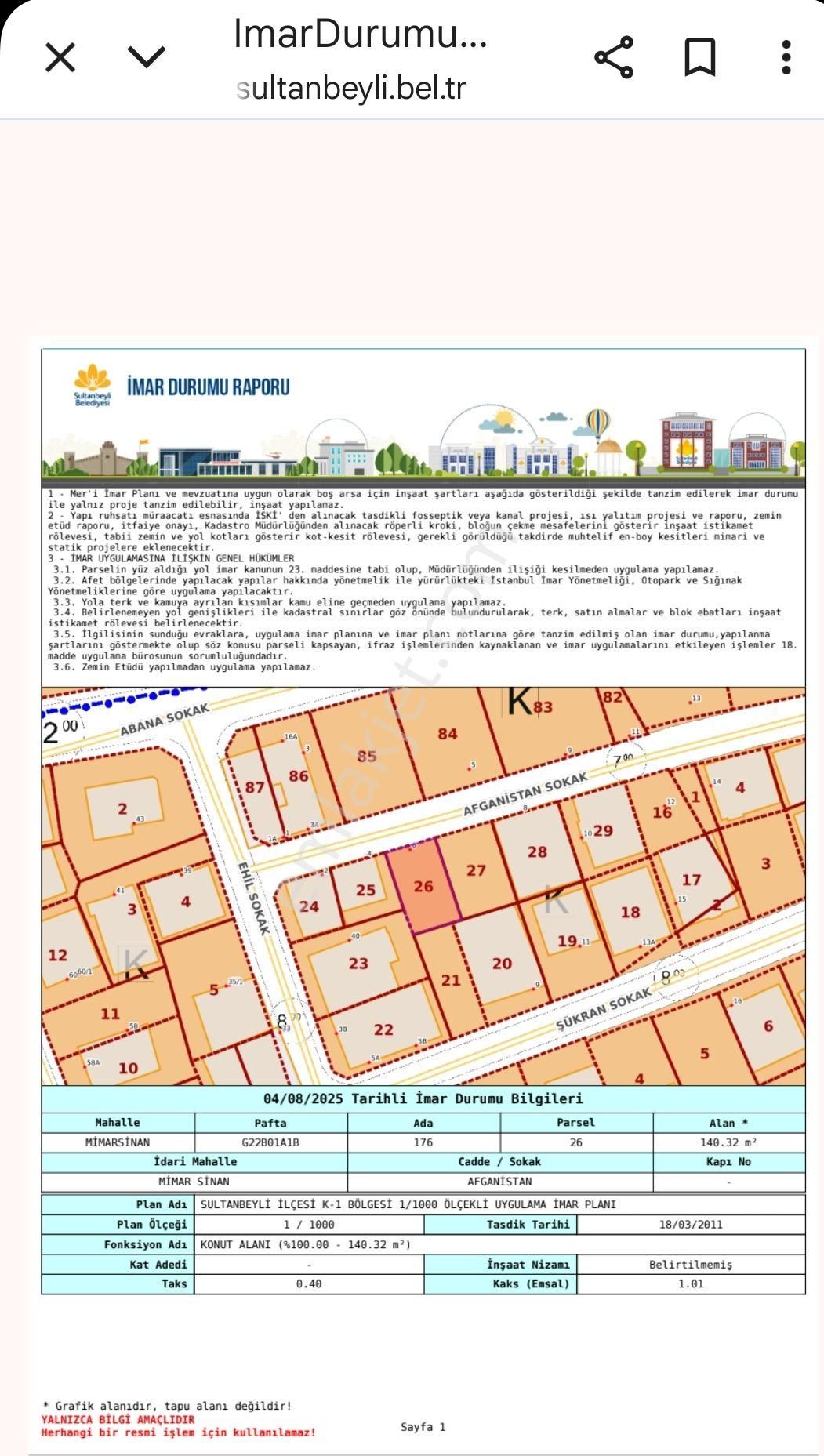 İstanbul Sultanbeyli Mimarsinan Da Satılık 140 M2 Arsa