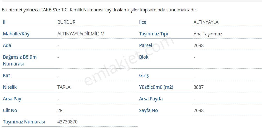 Dirmilcik Satılık Tarla