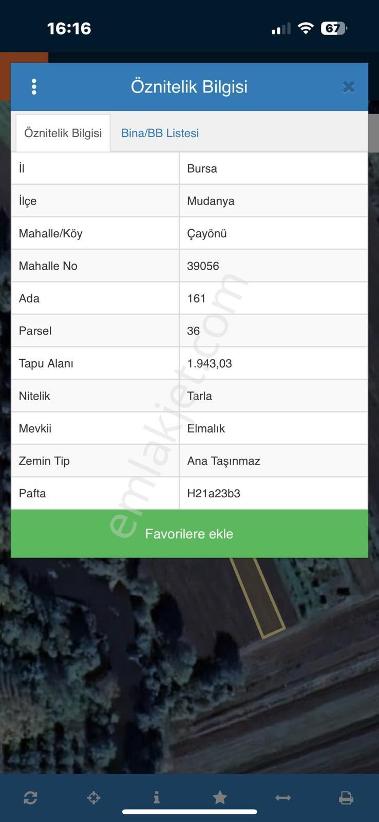 Öncü Emlaktan Bursa Mudanya Çayönü Mahallesinde Yatırıma Uygun 1940 M2 Tarla