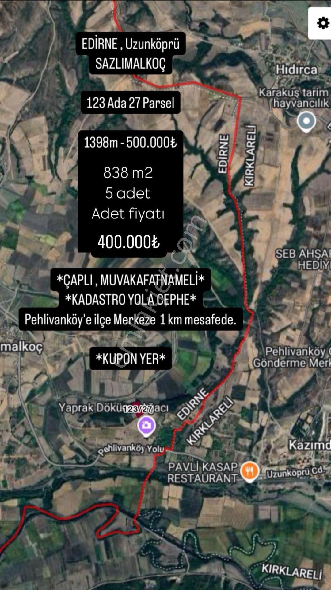 Edirne Uzunköprü Sazlımalkoç'ta Son Kalan 838 M2 Arsa