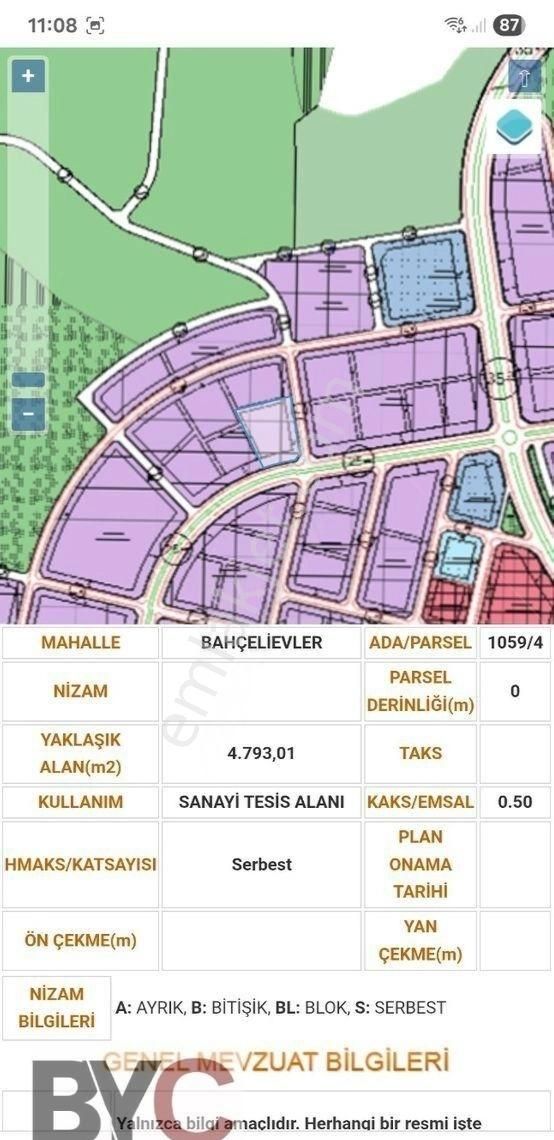 Byc,den Lalahan Karşıyaka Mahallesin,de 1000m2 Sanayi İmarlı Yatırımlık Arsa