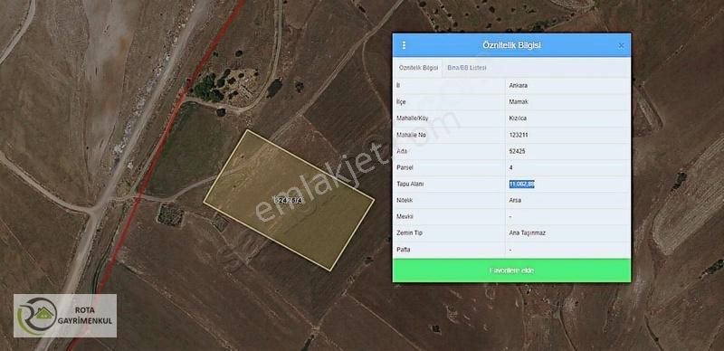 Rota Gm'den Ankara Altındağ'da Satılık 1.000 M² Arsa