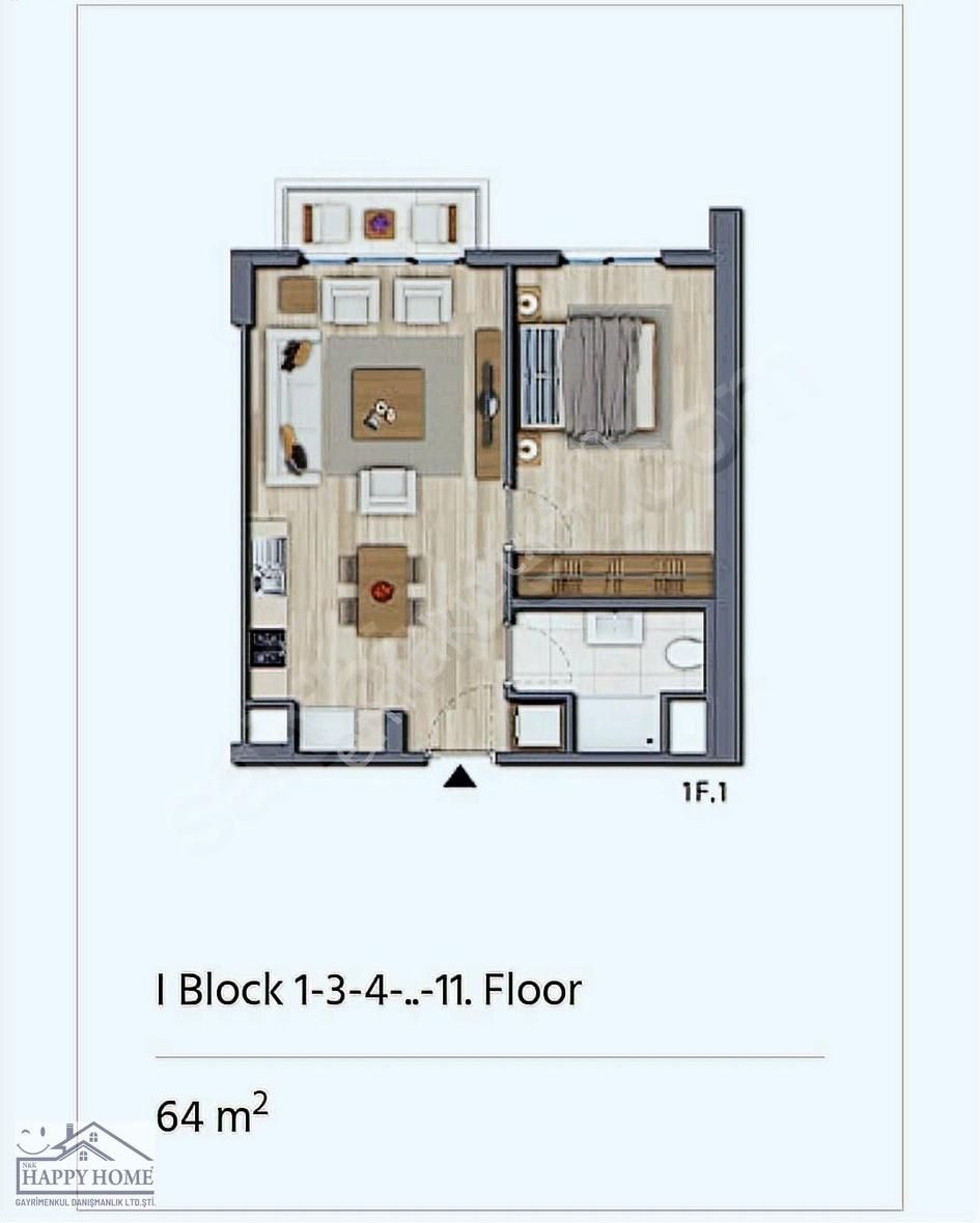 Sur Yapı Turkuaz Etabı 1+1 64m2 9.kat Daire