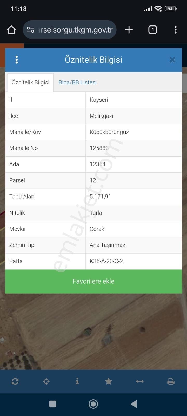 Geri Yeşilyurt Mah. Satılık Hisseli Arsa