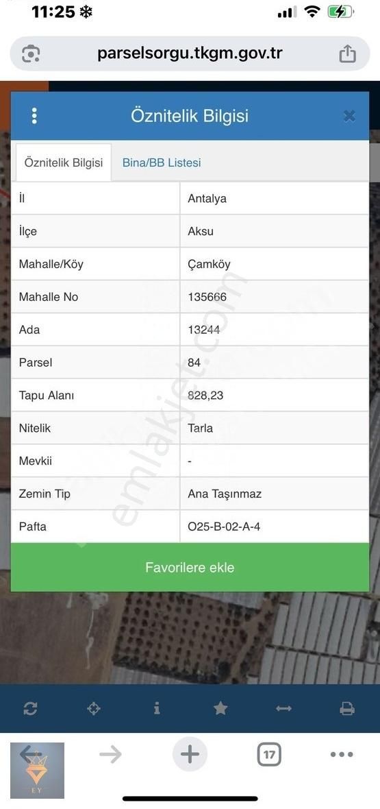Aksu Çamköy'de Satılık 828 M2 Tarla