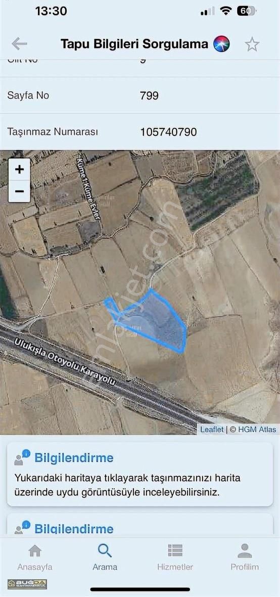 Niğde Ulukışla Ovacık Köyünde Otobanın Dibinde Satılık Tarla