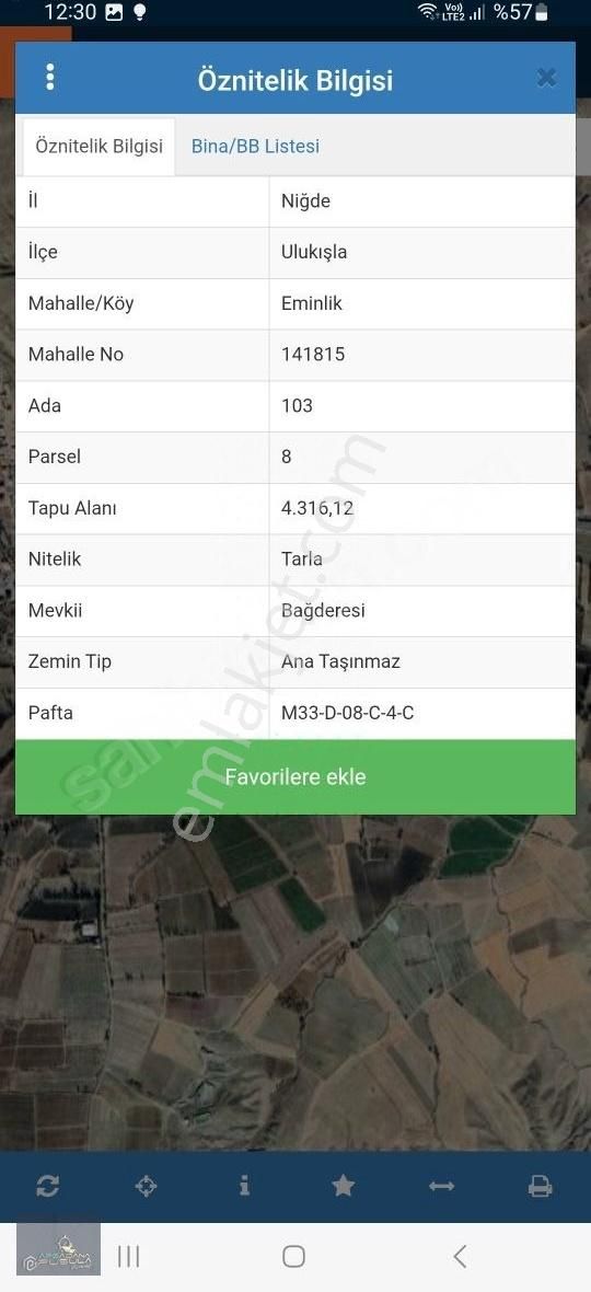 Takasa Acık Niğde Ulukıslada Tek Tapu Tarla 4316m2 Yolu Mevcut