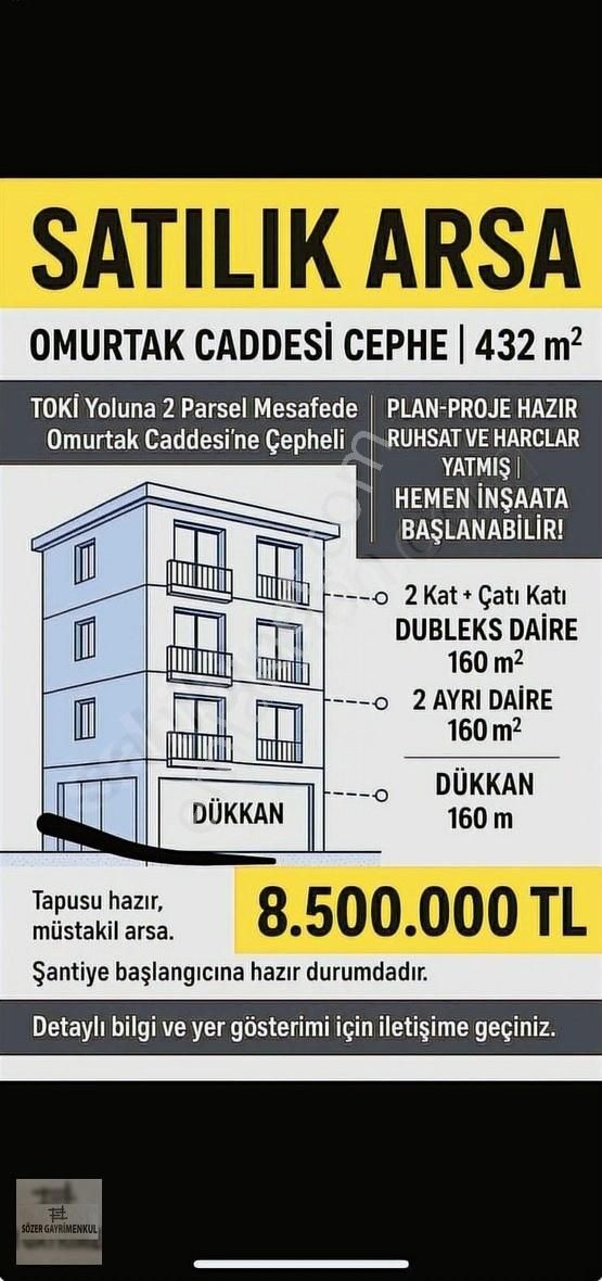 Plan Projesi Hazır 432 M² Arsa Omurtak Caddesine Cephe