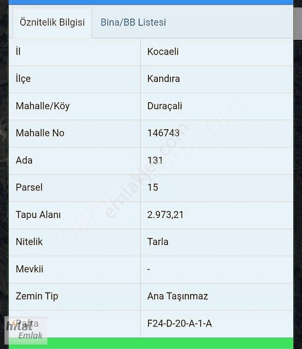 Acil Satılık Kandıra Duraçalide 2973 M2 Tarla 1.600.000 Tl