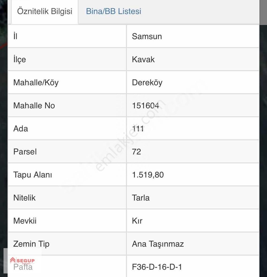 Samsun Kavak Dereköy Mahallesinde Satılık Tarla
