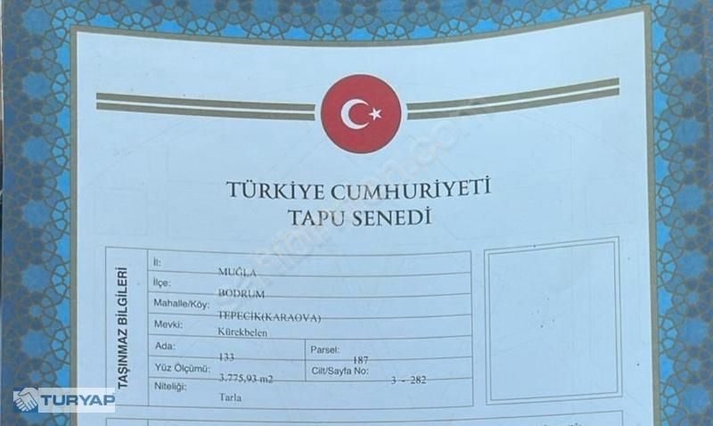 Fırsat!!! Fiyat Düştü Satılık Tarla Bodrum Tepecık Mahallesi